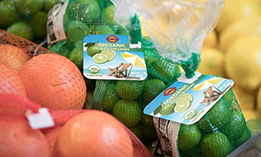 limes and produce in a mesh bag closed with a kwik lok closure